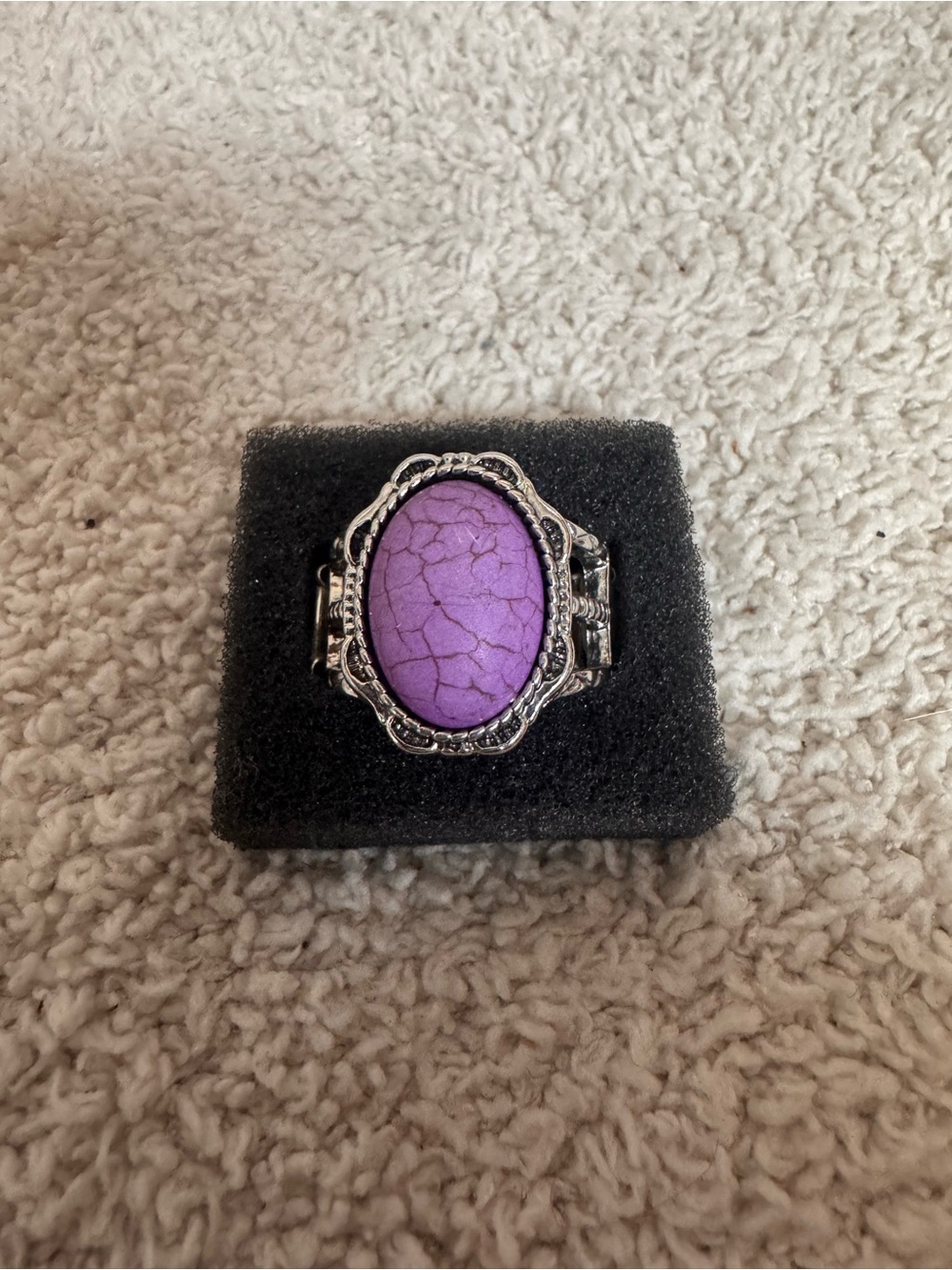 Paparazzi Purple Crackle Stone Silver-Tone Filigree Ring
